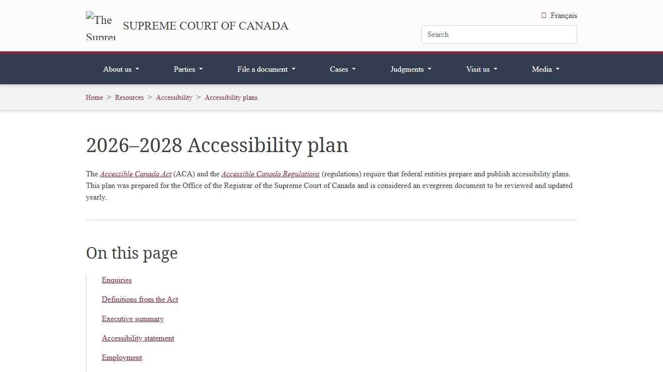 Supreme Court of Canada 2026–2028 Accessibility plan